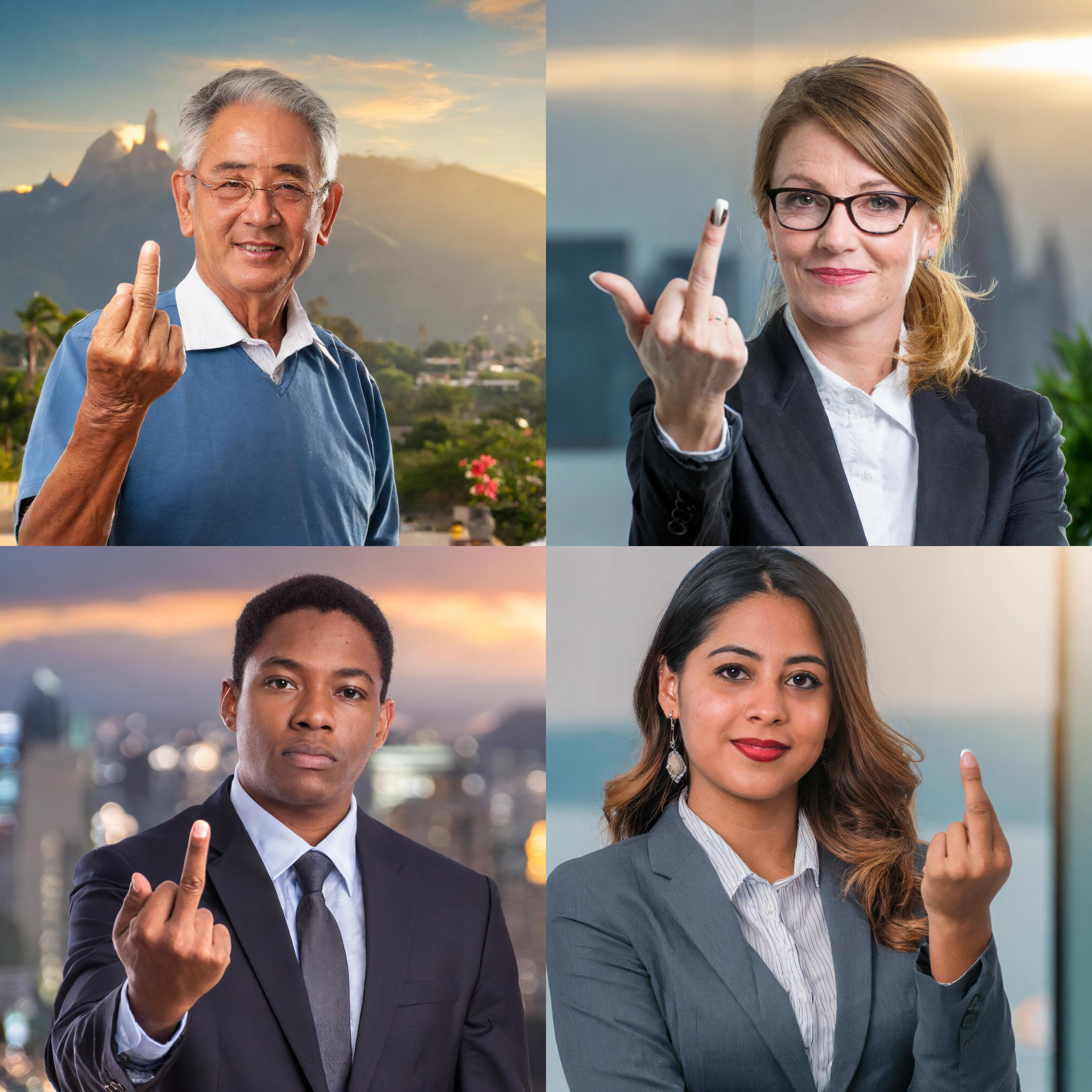 Figure 2. Photos of people giving the “central finger”. 2024. Created using Firefly.