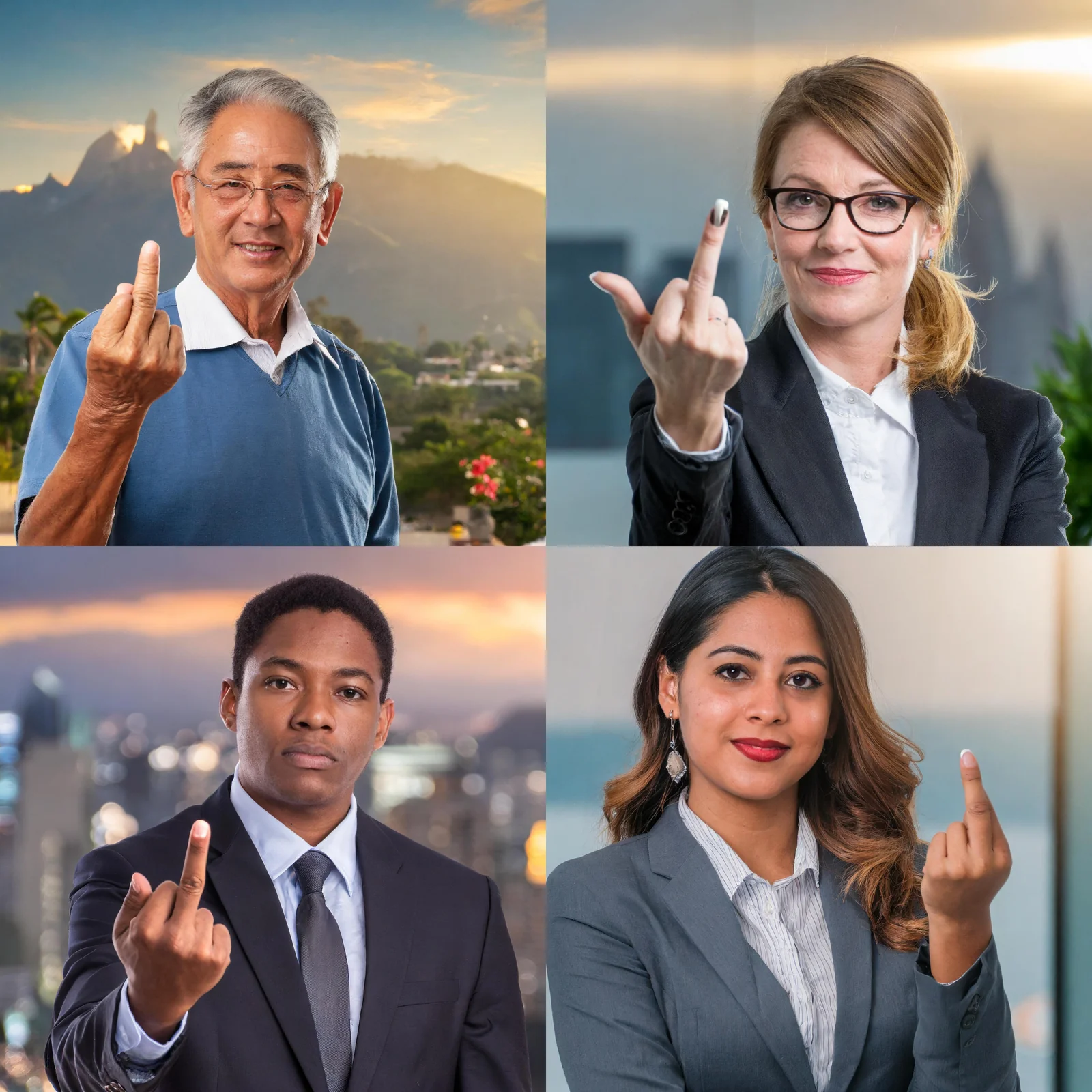 Figure 3. Photos of people giving the "central finger". 2024. Created using Firefly.