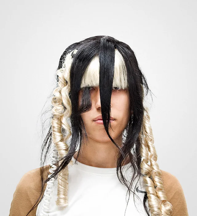 CV Dazzle Look 2. For DIS Magazine Creative direction by Lauren Boyle and Marco Roso. Model: Irina. 2010. Hair by Pia Vivas(https://hairfriend.tumblr.com). Photo: ©Adam Harvey