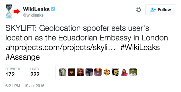 Tweet from Wikileaks | https://twitter.com/wikileaks/status/755528093863964672