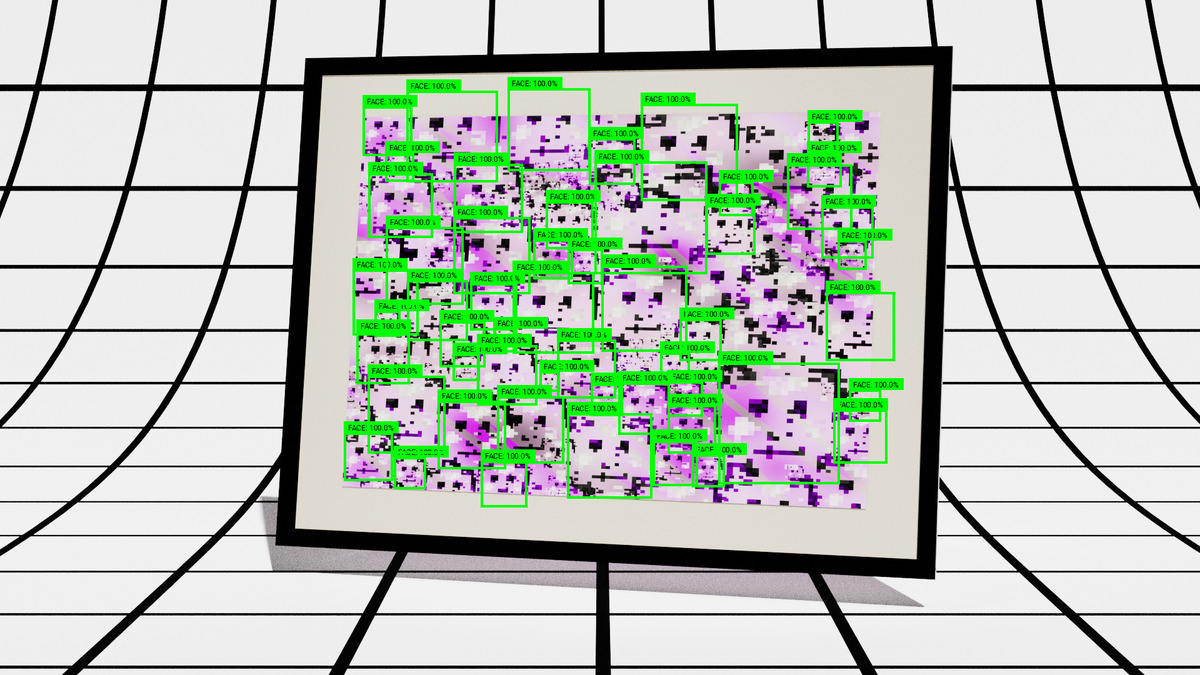 Figure 3: The HyperFace pattern, developed in 2016, deceives the Viola-Jones Haar Cascade face detection algorithm by presenting the most face-like shapes. Image: Copyright ©Adam Harvey