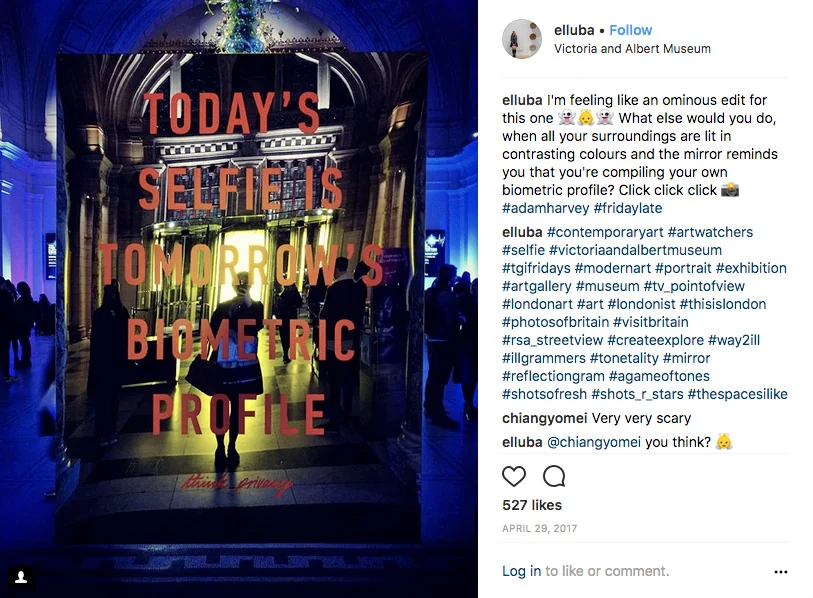 TODAY'S SELFIE IS TOMORROWS BIOMETRIC PROFILE. Think Privacy. Photo: @elluba Instagram